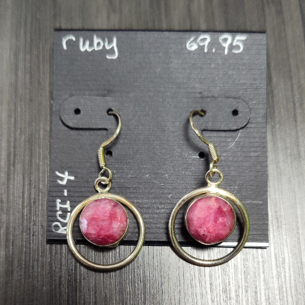 Gorgeous Large Faceted Natural Red Ruby And 925 Sterling Silver Earrings